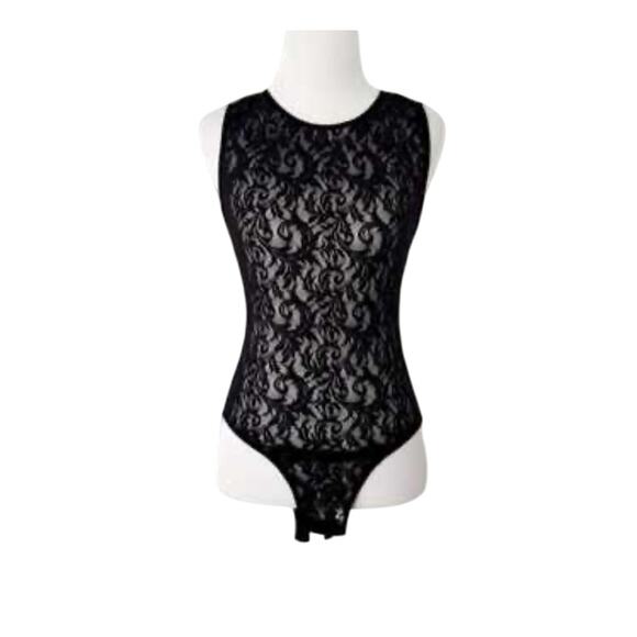 VINTAGE 90s VICTORIA'S SECRET S Black Lace Bodysuit Feminine Coquette Romantic - Picture 2 of 8